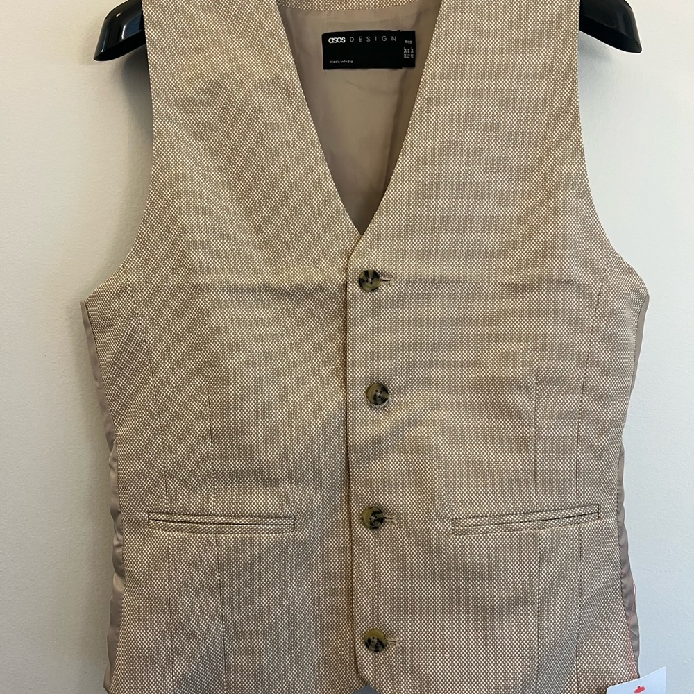 ASOS Suit Linen Blend Light Tan Waistcoat